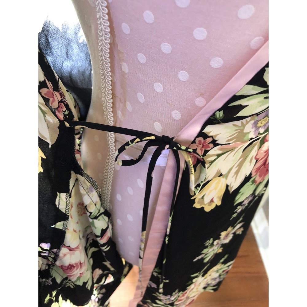Vintage Oscar de la Renta Pink Label Black & Pink Floral Robe Size Small - Picture 9 of 13